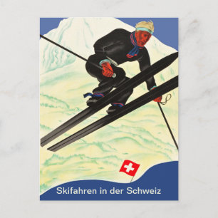 Skifahren in der Schweiz Postkarte