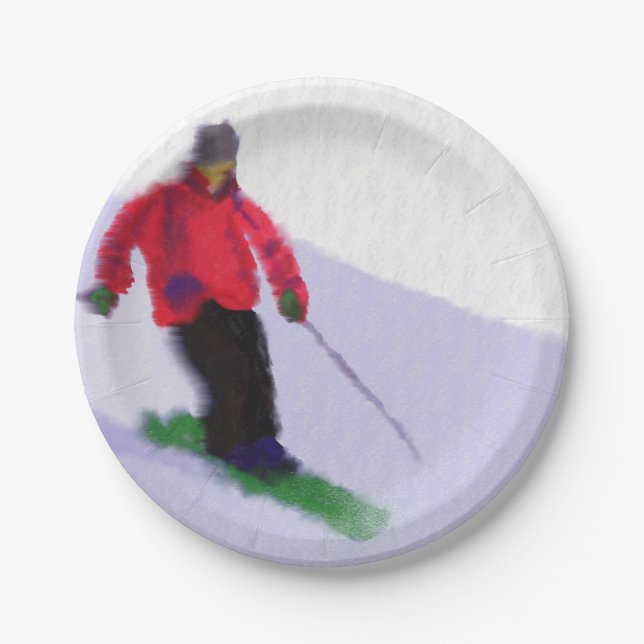 Skifahren in der Skipiste Pappteller (Vorderseite)