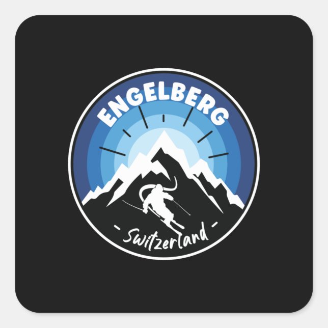Skifahren in Engelberg Schweiz Blau Quadratischer Aufkleber (Vorderseite)