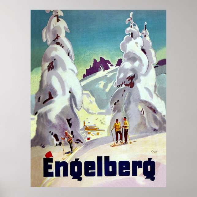 Skifahren in Engleberg, Schweiz, Jahrgang Poster (Vorne)