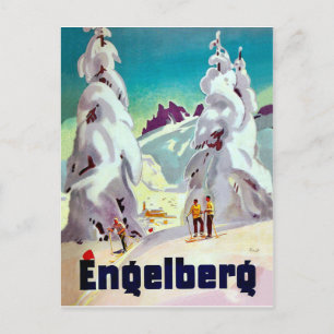 Skifahren in Engleberg, Schweiz, Vintage-Reise Postkarte