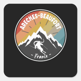 Skifahren in Frankreich Areches-Beaufort Quadratischer Aufkleber