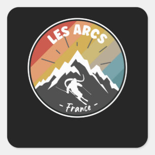 Skifahren in Frankreich Les Arcs Quadratischer Aufkleber