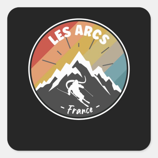 Skifahren in Frankreich Les Arcs Quadratischer Aufkleber (Vorderseite)