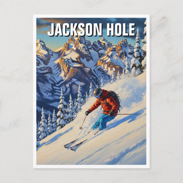 Skifahren in Jackson Hole Wyoming Postkarte (Vorderseite)