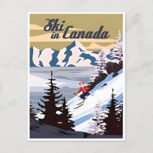 Skifahren in Kanada Vintage-Tourismusillustration Postkarte