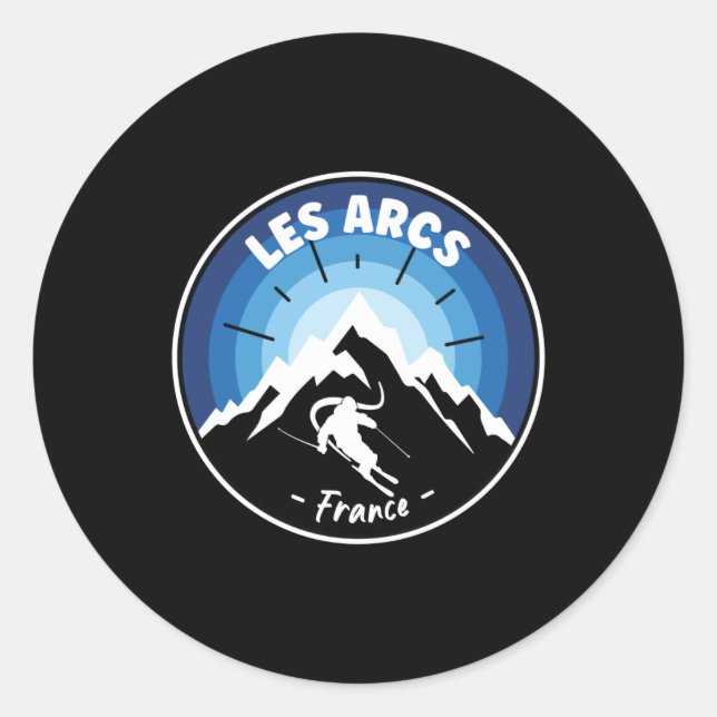 Skifahren in Les Arcs France Blue Runder Aufkleber (Vorderseite)