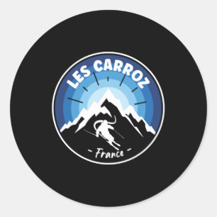 Skifahren in Les Carroz Frankreich Blue Runder Aufkleber
