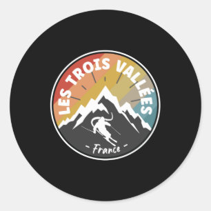 Skifahren in Les Trois Vallées Frankreich Lined Runder Aufkleber