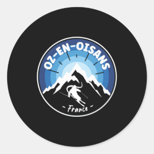Skifahren in Oz-en-Oisans Frankreich Blue Runder Aufkleber