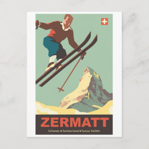 Skifahren in Zermatt Postkarte