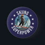 Skifahren ist meine Supermacht Button<br><div class="desc">Funny Winter Ski Sport Illustration,  zeigt Berggrafik und eine Frau auf Ski,  und das Sprichwort: Ski ist meine Supermacht und kleine Sterne. Dies ist das ideale Geschenk für alle,  die Ski fahren,  Berge und Wintersport Lieben.</div>