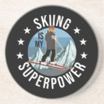 Skifahren ist meine Supermacht Getränkeuntersetzer<br><div class="desc">Funny Winter Ski Sport Illustration,  zeigt Berggrafik und eine Frau auf Ski,  und das Sprichwort: Ski ist meine Supermacht und kleine Sterne. Dies ist das ideale Geschenk für alle,  die Ski fahren,  Berge und Wintersport Lieben.</div>