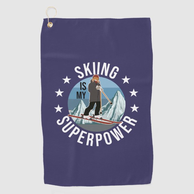 Skifahren ist meine Supermacht Golfhandtuch (Vorderseite)