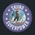 Skifahren ist meine Supermacht Magnet<br><div class="desc">Funny Winter Ski Sport Illustration, zeigt Berggrafik und eine Frau auf Ski, und das Sprichwort: Ski ist meine Supermacht und kleine Sterne. Dies ist das ideale Geschenk für alle, die Ski fahren, Berge und Wintersport Lieben.</div>