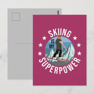 Skifahren ist meine Supermacht Postkarte