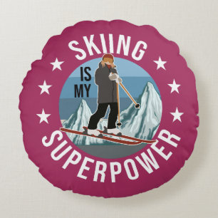 Skifahren ist meine Supermacht Rundes Kissen