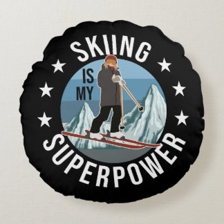 Skifahren ist meine Supermacht Rundes Kissen
