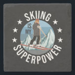 Skifahren ist meine Supermacht Steinuntersetzer<br><div class="desc">Funny Winter Ski Sport Illustration,  zeigt Berggrafik und eine Frau auf Ski,  und das Sprichwort: Ski ist meine Supermacht und kleine Sterne. Dies ist das ideale Geschenk für alle,  die Ski fahren,  Berge und Wintersport Lieben.</div>