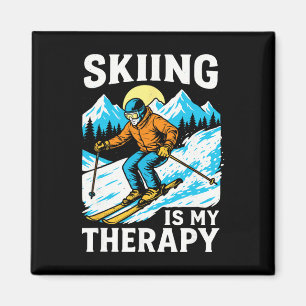 Skifahren ist meine Therapie Retro Berg Schneespor Magnet