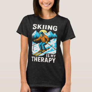 Skifahren ist meine Therapie Retro Berg Schneespor T-Shirt
