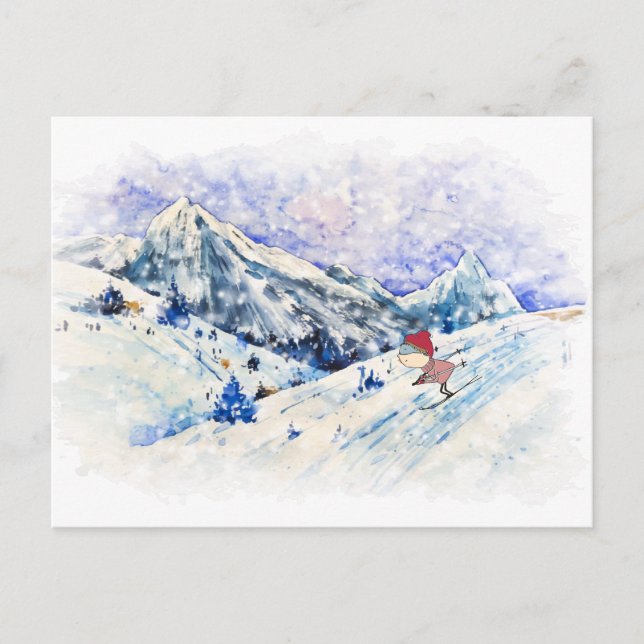 Skifahren ist Spaß Postkarte (Vorderseite)