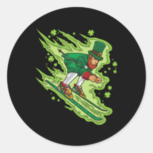 Skifahren Leprechaun - Irische Wintersportarten -  Runder Aufkleber
