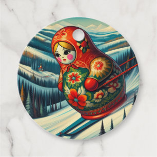 Skifahren Matryoshka Puppen Winterschnee Geschenkanhänger
