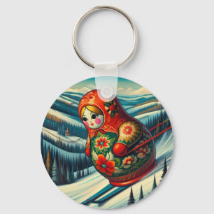 Skifahren Matryoshka Puppen Winterschnee Schlüsselanhänger