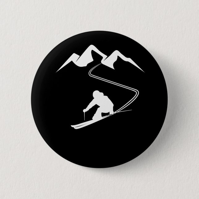 Skifahren Minimalistisches Skifahren in den Bergen Button (Vorderseite)