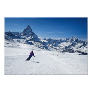 Skifahren mit dem Matterhorn in Zermatt, Schweiz Fotodruck