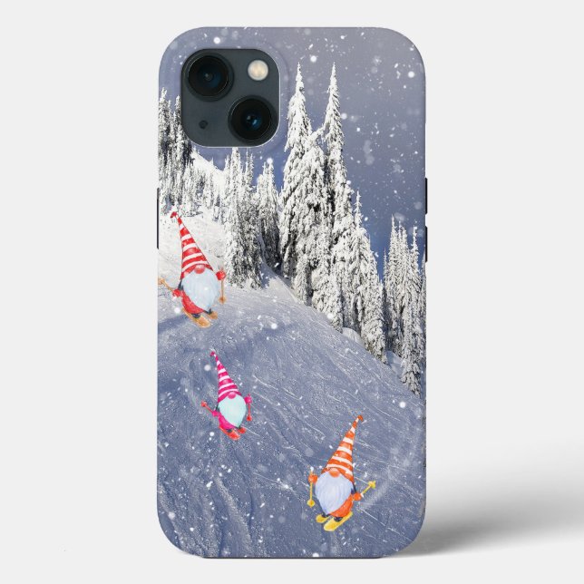 Skifahren mit Gnomen Snowy Mountain Case-Mate iPhone Hülle (Rückseite)