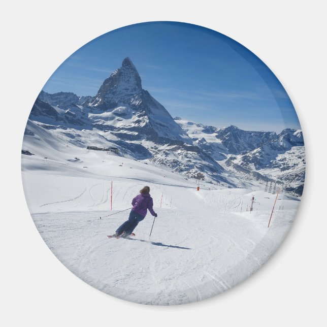 Skifahren mit Matterhorn in Zermatt, Schweiz Magnet (Vorne)