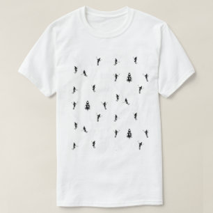 Skifahren Modernes Thema Schwarz-Weiß-Skifahrer T-Shirt