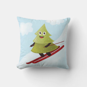 Skifahren Pine Tree Niedlicher Schneesport Winter Kissen