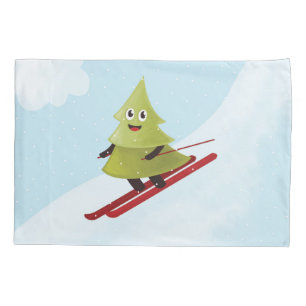 Skifahren Pine Tree Niedlicher Schneesport Winter Kissenbezug