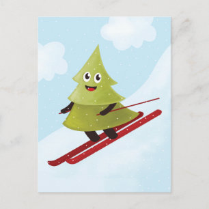 Skifahren Pine Tree Niedlicher Schneesport Winter Postkarte