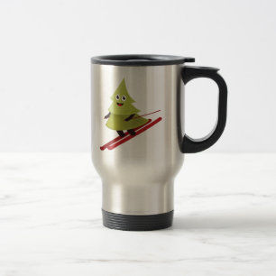 Skifahren Pine Tree Niedlicher Schneesport Winter Reisebecher