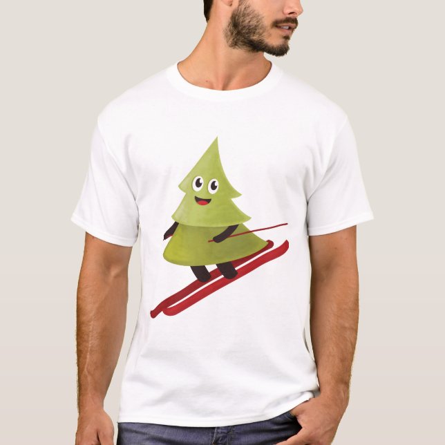 Skifahren Pine Tree Niedlicher Schneesport Winter T-Shirt (Vorderseite)