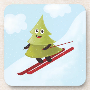 Skifahren Pine Tree Niedlicher Schneesport Winter Untersetzer