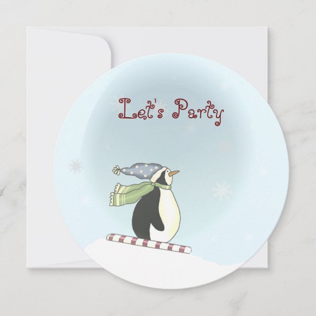 Skifahren Pinguin Kid's Holiday Party Einladung (Vorderseite)
