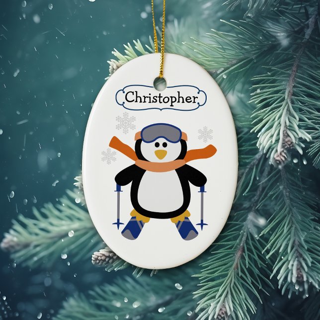 Skifahren Pinguin Personalisiert Keramikornament (Von Creator hochgeladen)