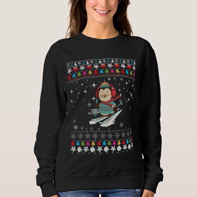 Skifahren Pinguin Weihnachten Sweatshirt (Vorderseite)