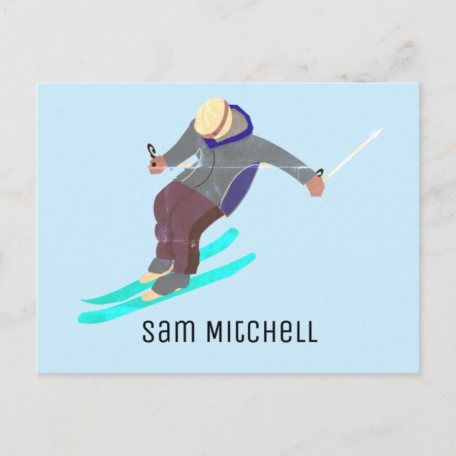 Skifahren Postkarte (Vorderseite)