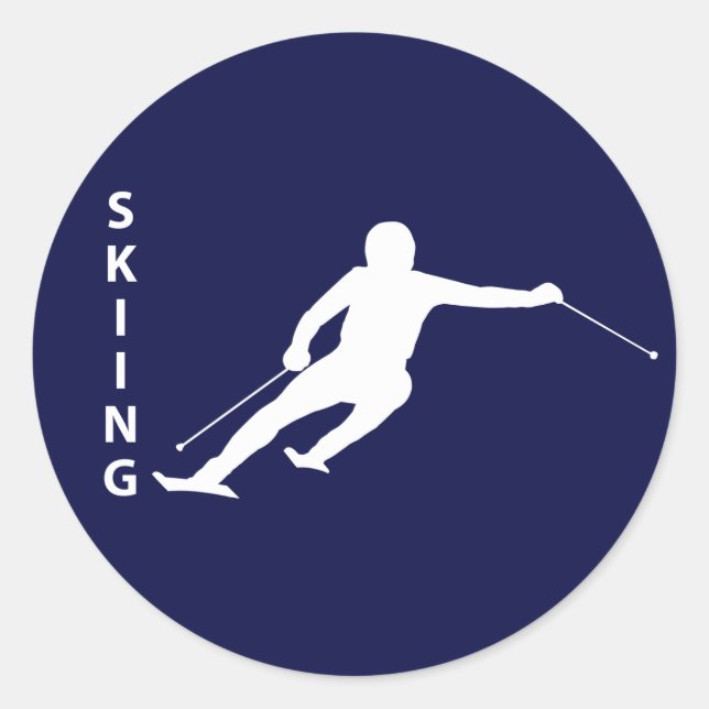 Skifahren Runder Aufkleber (Vorderseite)