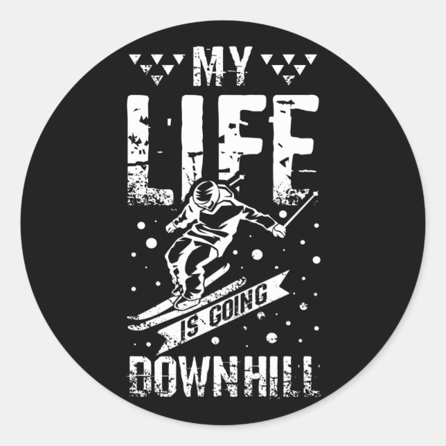 Skifahren Runder Aufkleber (Vorderseite)