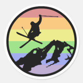 Skifahren Runder Aufkleber