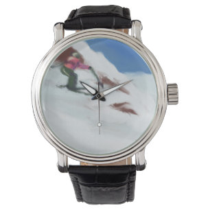 Skifahren-Schnee-Gebirgskunst Armbanduhr