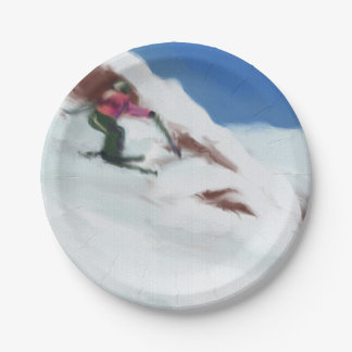 Skifahren-Schnee-Gebirgskunst Pappteller