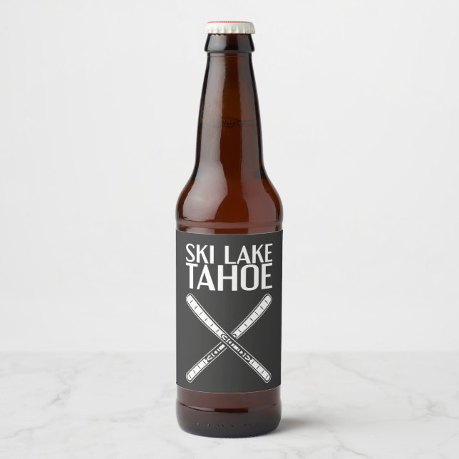 Skifahren - Ski Lake Tahoe Bierflaschenetikett (Vorderseite)